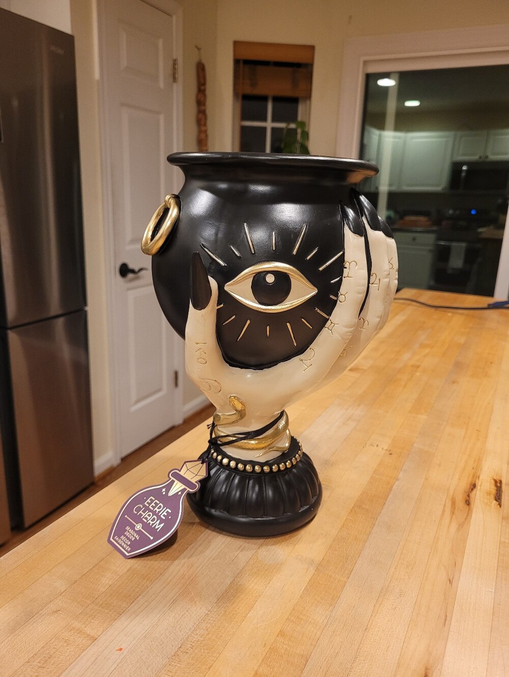 NEW Eerie Charm Black & Cream Evil Eye Fortune Teller Cauldron Bowl Candy Dish